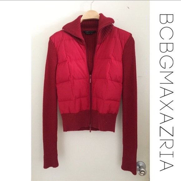 puffer jacket with knit sleeves